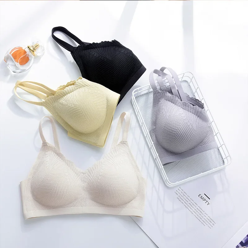 

Plus Size Minimizer Latex Bra 75BCD-90 BCDE Cup Wireless Lace 3/4 Cup Bra Women Oversized Thin Cup Wire Free Black Gray