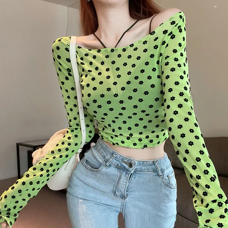 Mesh Blouses Women Flowers Thin Summer Sun-proof Slim Long Sleeve Crop Tops Sexy Club Harajuku Elegant Blusas Mujer for Ladies