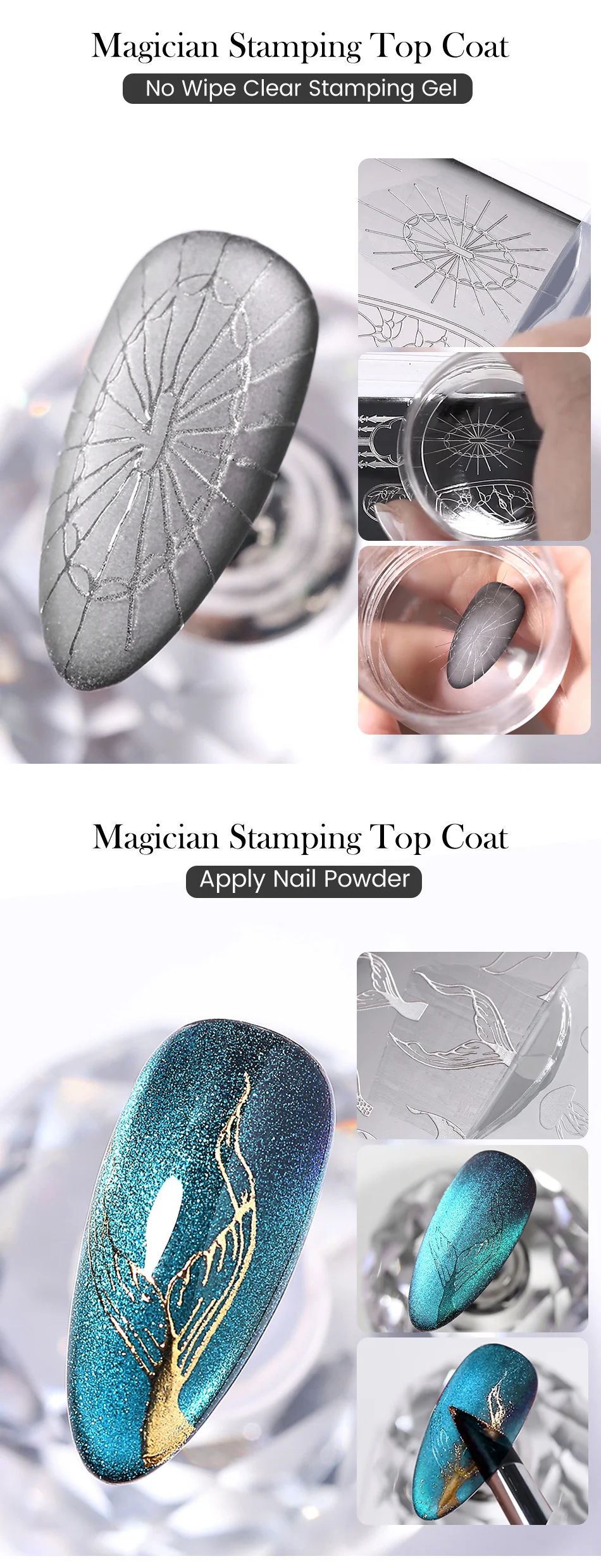 BORN PRETTY 5ml Magician Stamping Top Coat Klar 2-IN-1 No-Wipe Stamping Gel zum Auftragen von Nagelpulvern DIY Maniküre Nagelstempelwerkzeuge – Detail 3