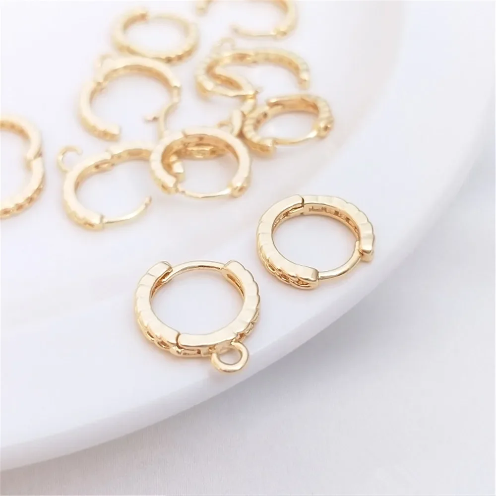 

14K Gold Plated Chain pattern circle with hanging lug clasp plain ring earrings Handmade DIY earwear material accessories