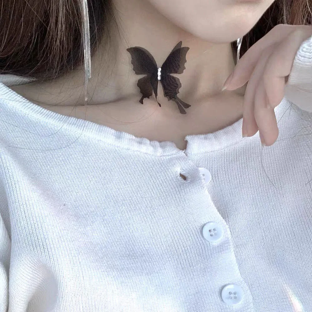 Sexy Black Lace Butterfly Chokers Necklaces For Women Summer Fashion White Transparent Chocker Club Party Jewelry