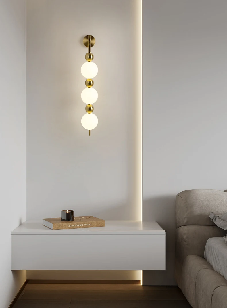 Design LED Wall Lamp White Acrylic Ball Gold Metal Bedrooom