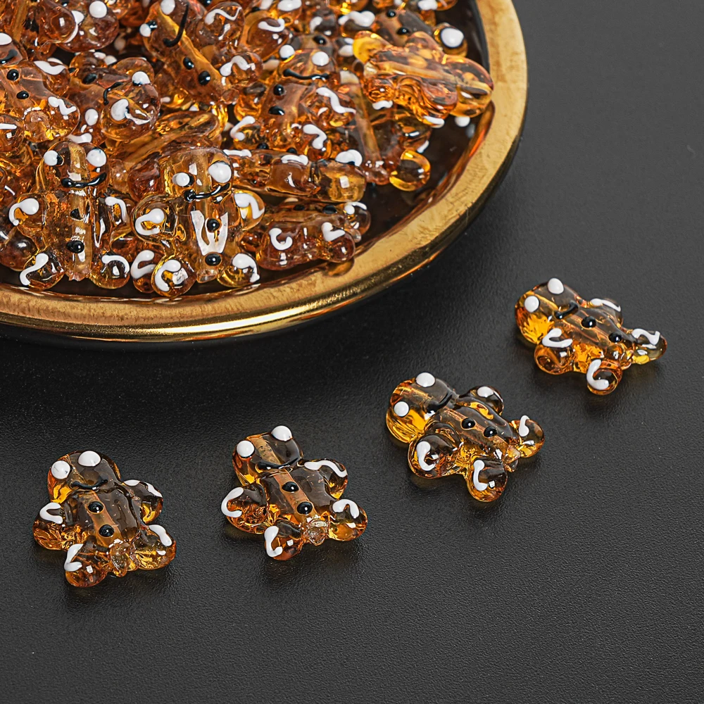 Handmade Lampwork Spacer Beads Amber Gingerbread Man Glass Spacer Beads For DIY Crafts Decoration Jewelry Making Supplies