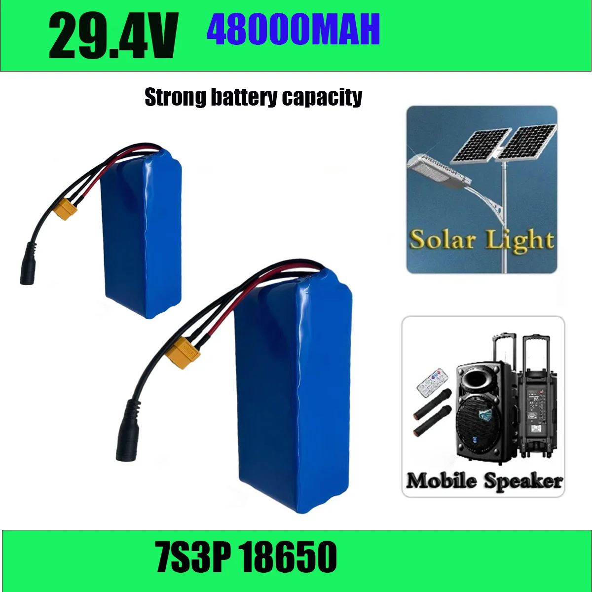 

29.4V 48000mAh real capacity 7S3P 18650 Lithium ion Battery Pack 48Ah 500W 1000W For 42V BMS 2A Charger CC-TV MP3 player