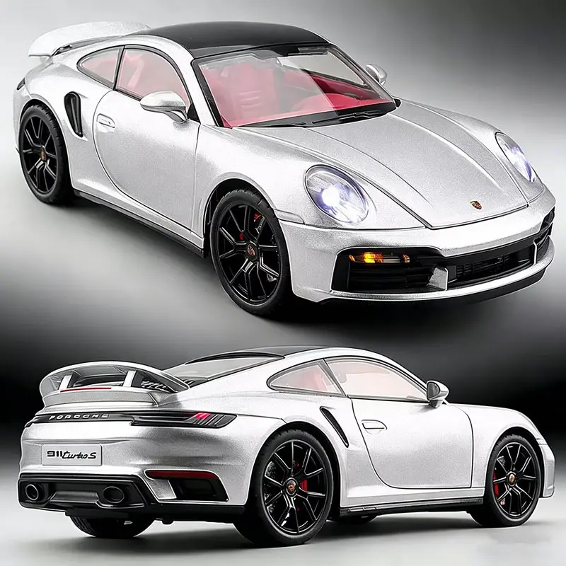 Modelo a Escala 1:24 del Porsche 911 992 Turbo S, Auto Deportivo de Aleación, Vehículo de Carreras, Simulación con Sonido y Luz, Juguete para Niños, Regalo