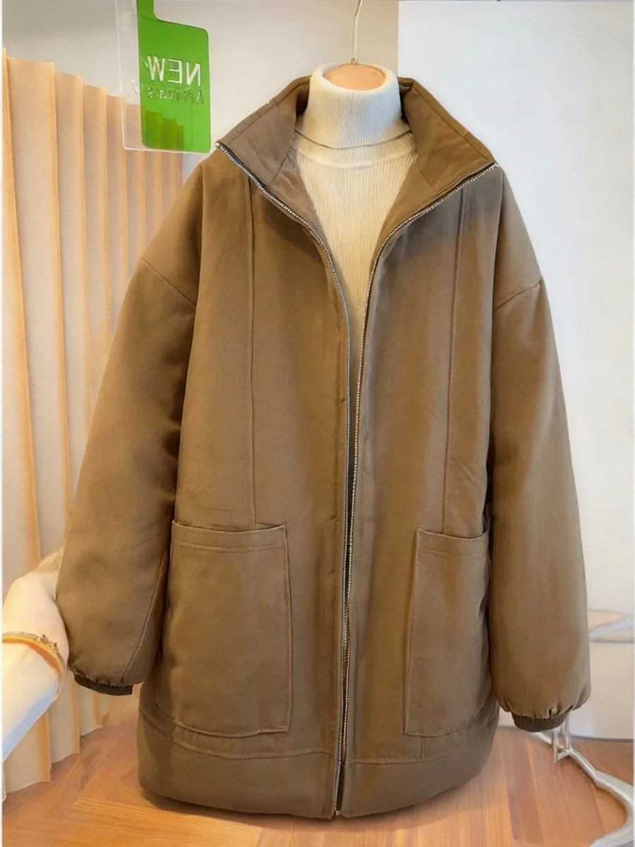 

Женское повседневное хлопковое пальто больших размеров, свободное теплое универсальное хлопковое пальто, длинное зимнее пальто на молнии све