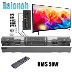 Rsionch Wall-mountable Speaker Portable Wireless TV Soundbar 50W FM Radio Home Theater Speakers for Laptops Smartphone USB/TF