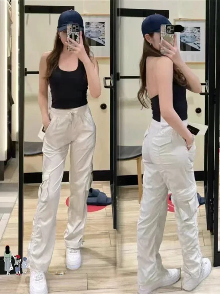 Lemon Women Dance Studio Gym loose full length Pants Wide Leg Pants Workout Running Exercise Trousers With Pockets