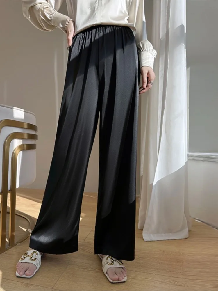 Pantalon en Satin Doux et Lisse pour Femme, Vêtement à Jambes sulfet Larges, Confortable et Élégant, à la Mode, Grande Taille, Printemps Été