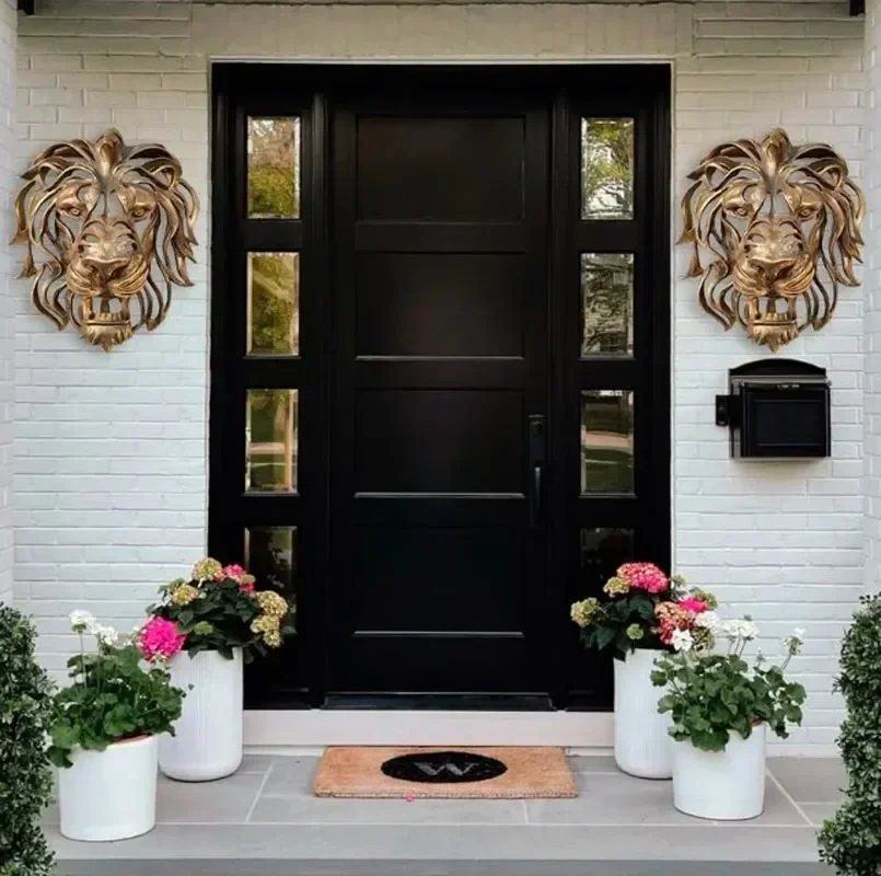 الجدار الشنق الأسد رئيس الفن النحت كول الذهب الأسد الملك تمثال راتنج مدخل غرفة نوم المنزل الجدار الشنق ديكور جدران فاخر #5