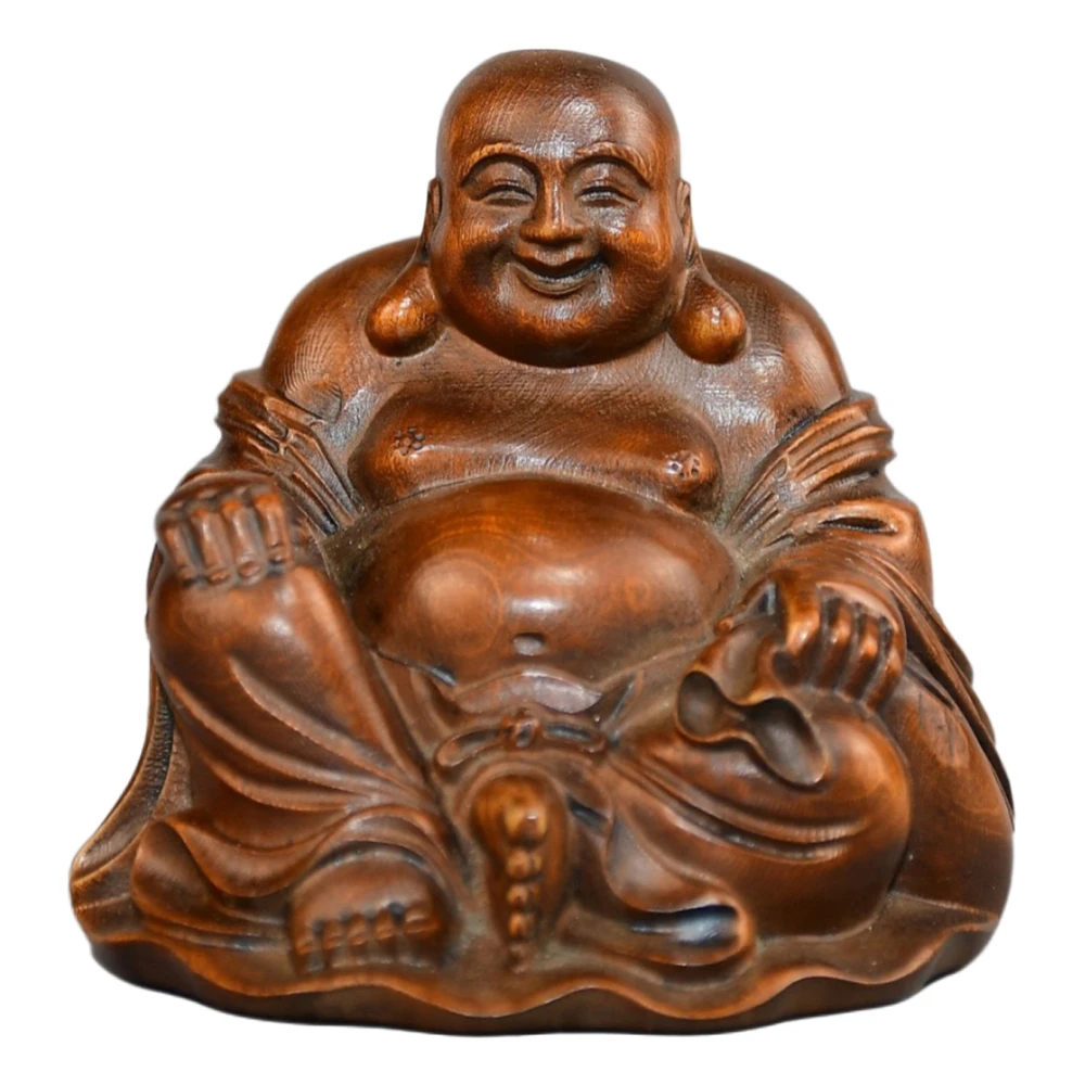 Ornements en bois sculpté, Figurine de bouddha riant, joyeux heureux, contenu de la génération, ouverture, bénédiction, harmonie, abondance de joie