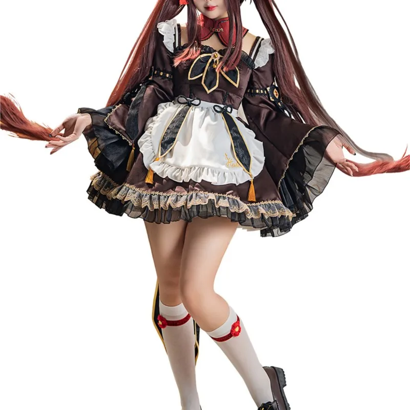 Game Genshin Impact HuTao Cosplay Hu Tao Costume DOUJIN Lolita Maid Costume Christmas Outfit Halloween Dress Cosplay Role Play