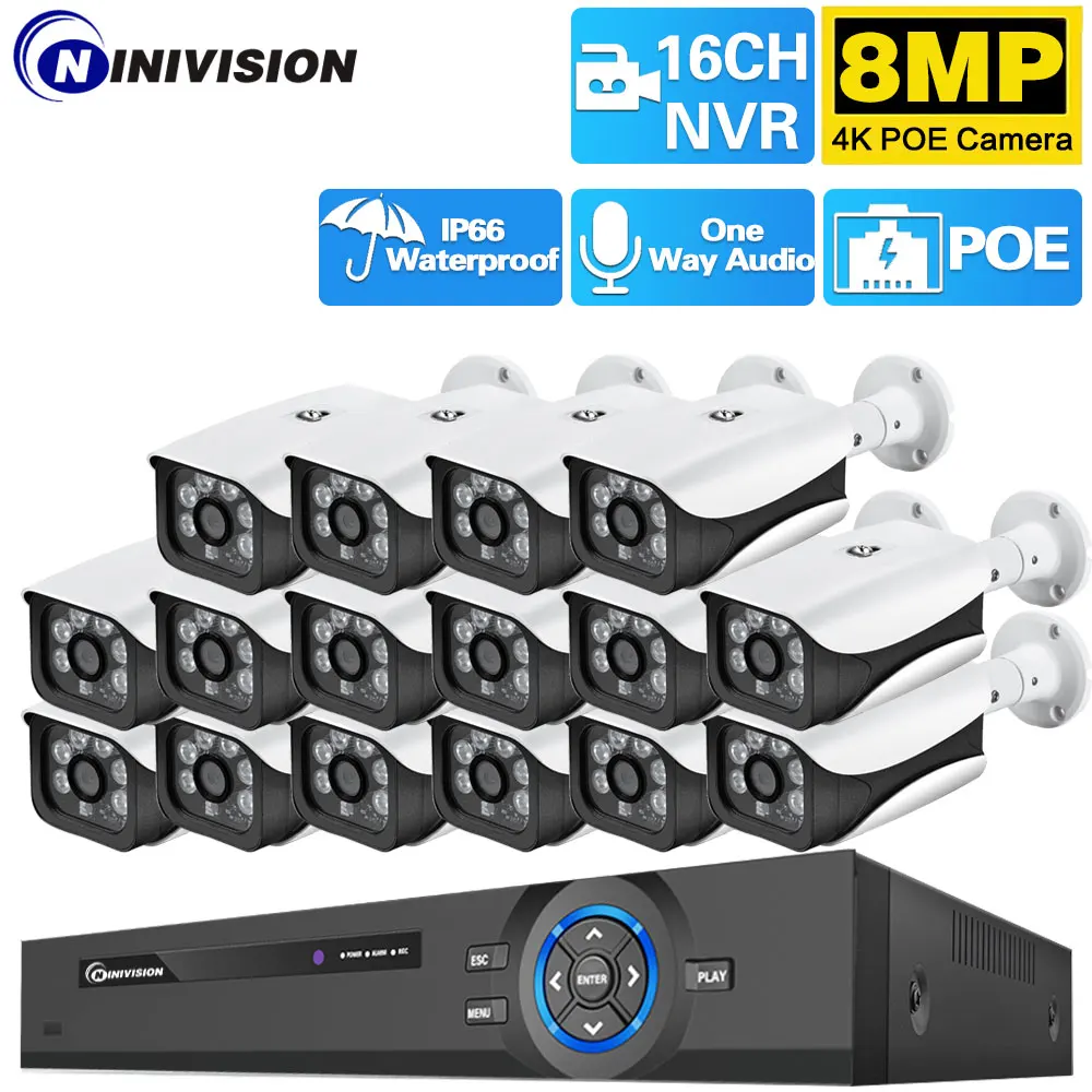 

4K XMEYE POE Surveillance System IP66 Waterproof 8MP Audio IP CCTV POE AI Security Camera 16CH P2P NVR Video Surveillance Kit