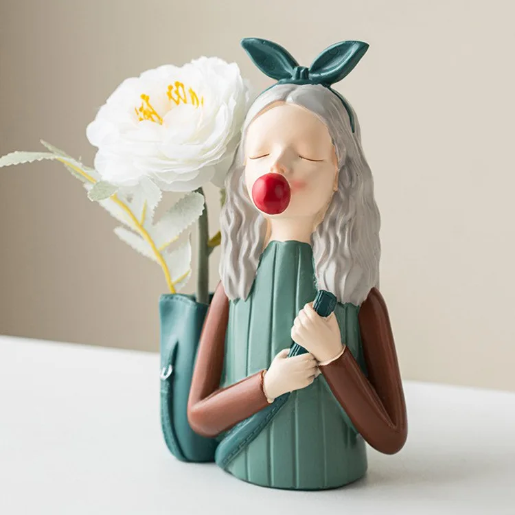 Nordic Bubble Girl Pen Holder Craftwork Decoration Resin Teacher's Day Gift Desktop Organizer New Creative Design