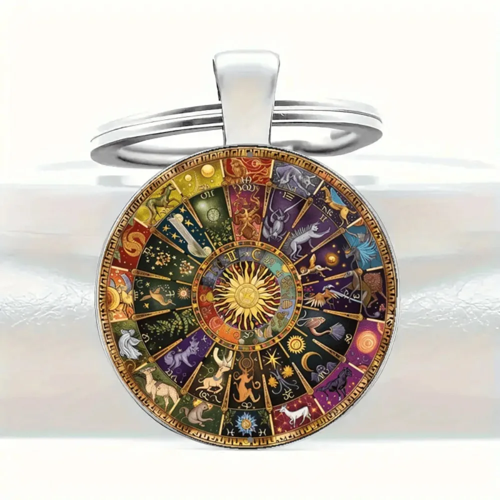 5/10/24Sets Zodiac Wheel Astrology Keychain Alloy 12 Constellation Key Ring Bag Pendant Birthday Valentine Christmas Gift`