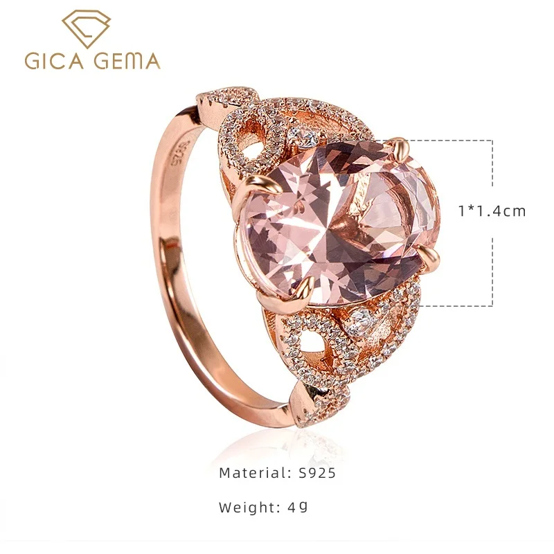 Gica Gema 100% 925 Sterling Silver Created Moissanite Morganite Gemstone Wedding Engagement Diamonds Ring Fine Jewelry Wholesale