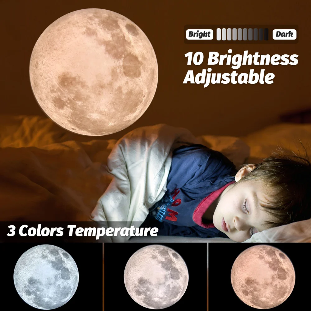 3Colors Dimming Projector Night Light Moon Projection Lamp 360° Rotatable USB 5V 3W LED Kids Bedroom Home Background Wall Decor