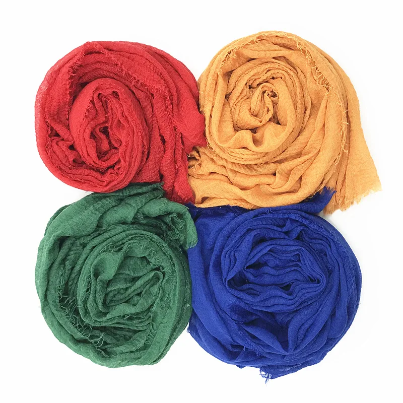 Casual Solid Wrinkled Women Scarf New Summer Girls Sunscreen Thin Scarves Soft Cotton Linen Shawl Foulard Lady Wrap Shawls - view 2