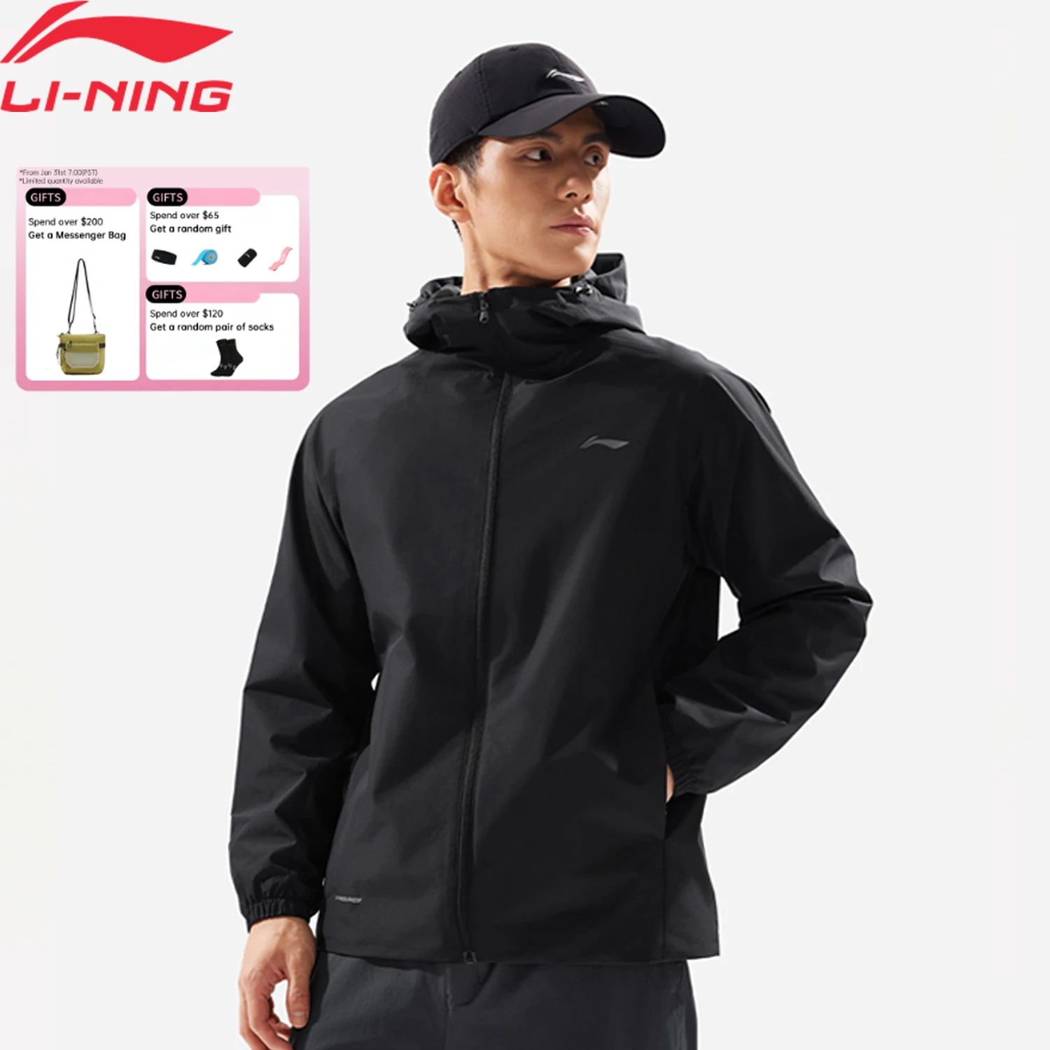 

Li-Ning Men's Training Sports Windbreaker LN WATER PROOF Polyester Regular Fit LiNing Classic Fitness Hooded Jackets AFDW079