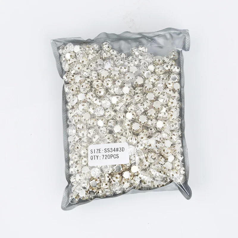Top Grade 4mm-8mm 3D Claw Sew-on Clear Crystal Rhinestone With Hole Flatback Gold/Sliver DIY Sewing Strass Rhinestone Decoration