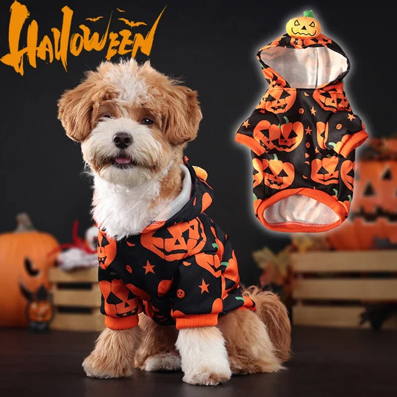 

Halloween Pet Costume Cute Cartoon Pattern Black Small Pumpkin Hoodie Halloween Party Dog Dress Up Clothes Pet Supplies