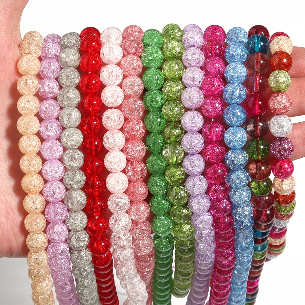 1 Strand 4/6/8/10/12mm Explosive Cracked Crystal Beads Multicolor Round Loose Beads  for Jewelry Making DIY Bracelet Accessories