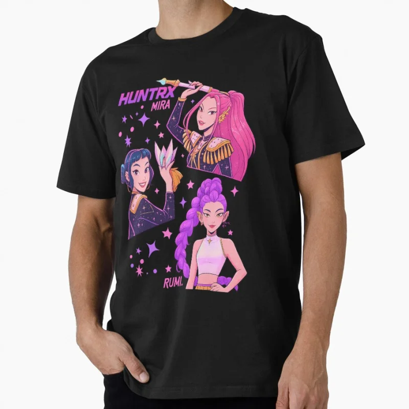 

Huntrix Girls Kpop Demon Hunters Gift T shirt for Anime lover Large size Tops Manga Graphic Print Y2k Clothes Cartoon Tee