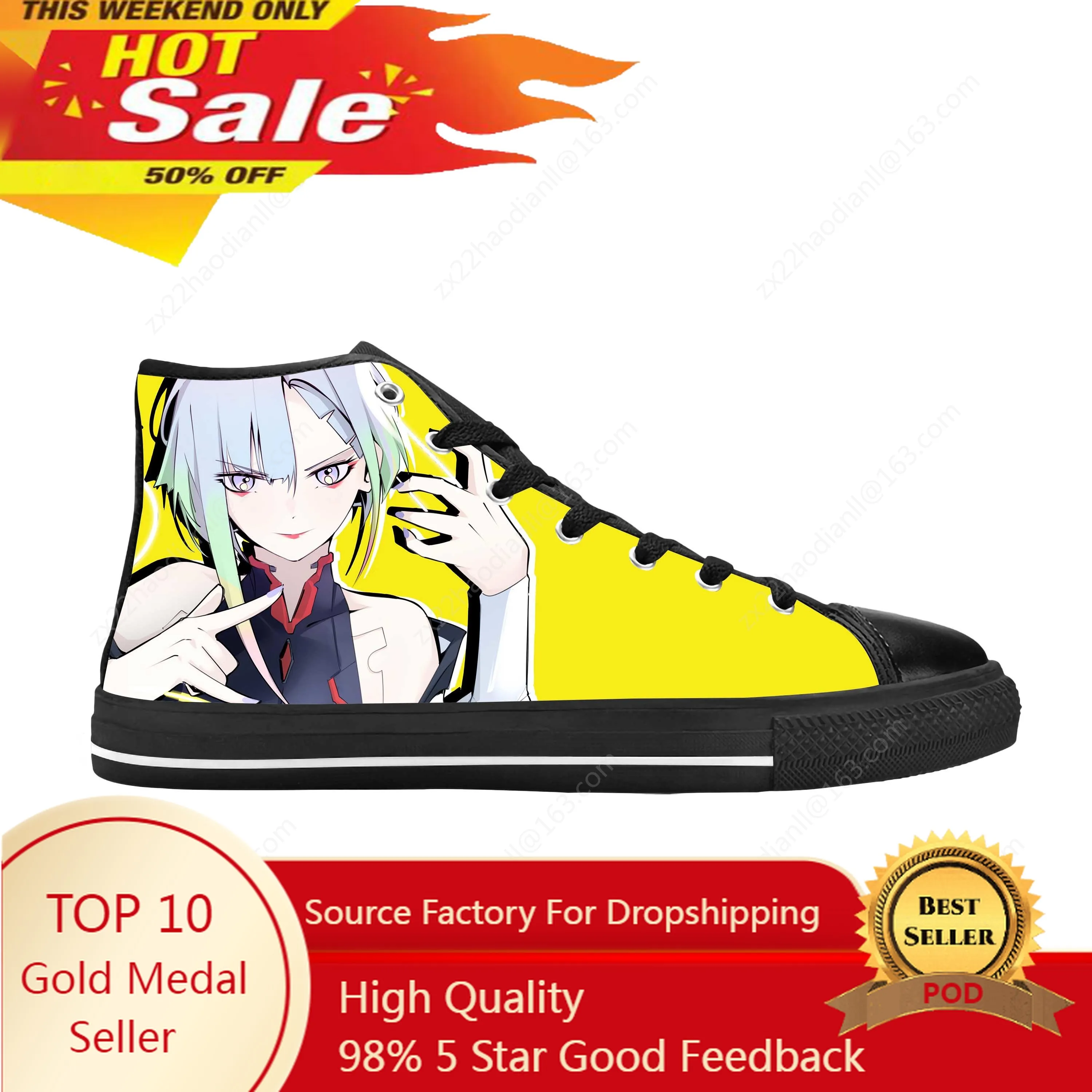 Cyberpunk Edgerunners Lucy Japanese Anime Cartoon Casual Cloth Shoes High Top Comfortable Breathable 3D Print Men Women Sneakers