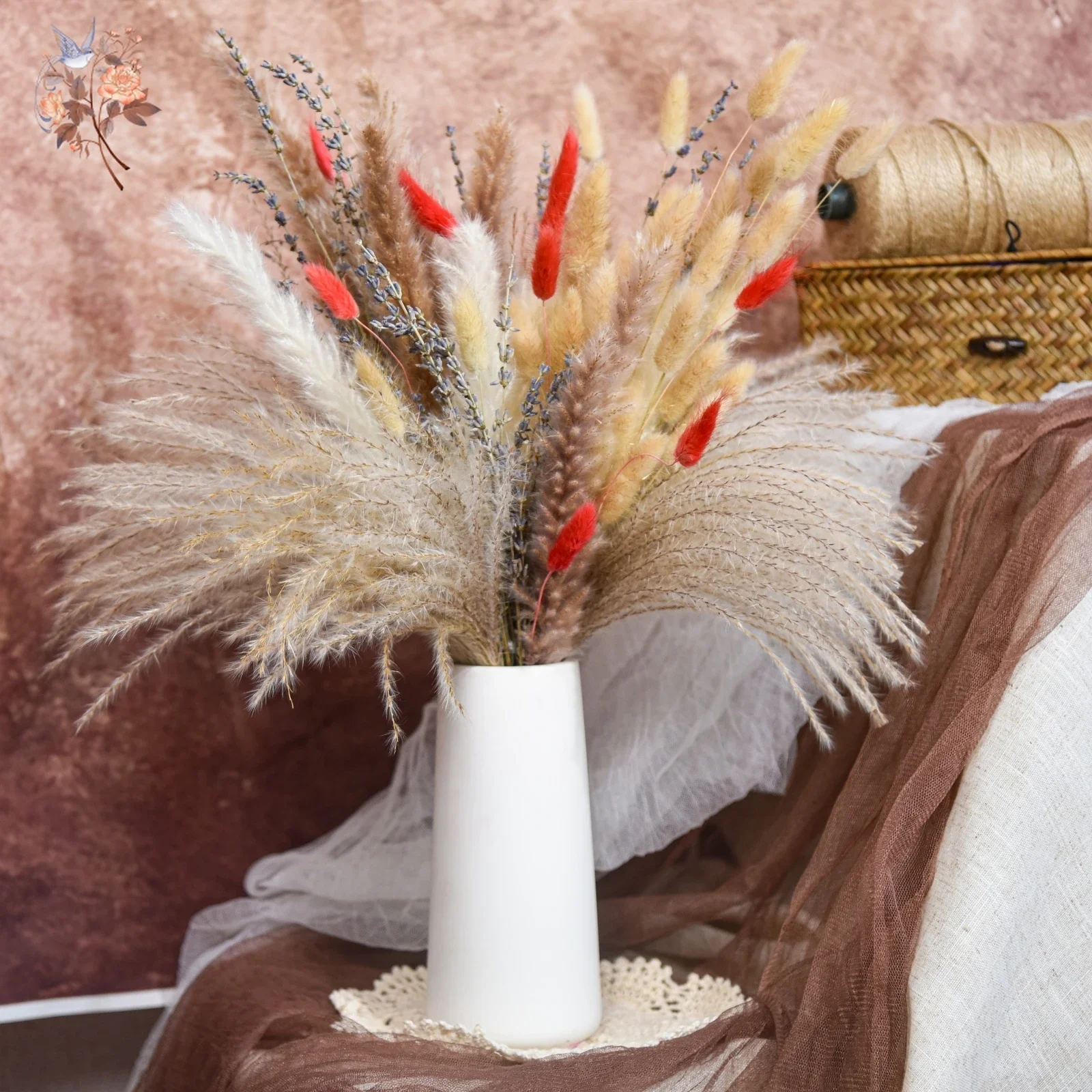 

80Pcs Natural Pampas Dried Flower Bouquet Christmas Fall Decor Reed Rabbit Tails Home Wedding Supplies DIY Floral Arrangements