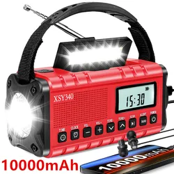 Waterproof 10000mAh Weather Radio Solar Hand Crank Emergency Radio AM/FM/SW/NOAA Alert Portable Radio with Flashlight Reading