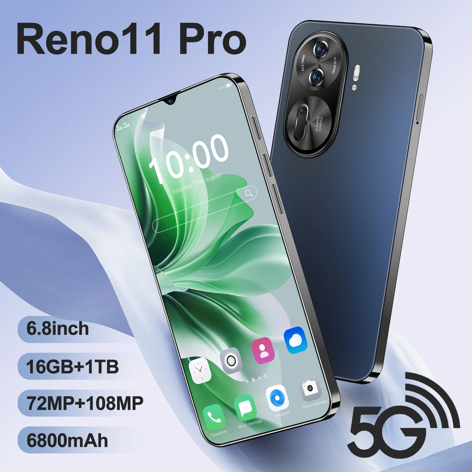 

2025 New Reno11 Pro 6.8HD Original Smart Dual Card 6800mAh Battery Facial Recognition Function Global Edition