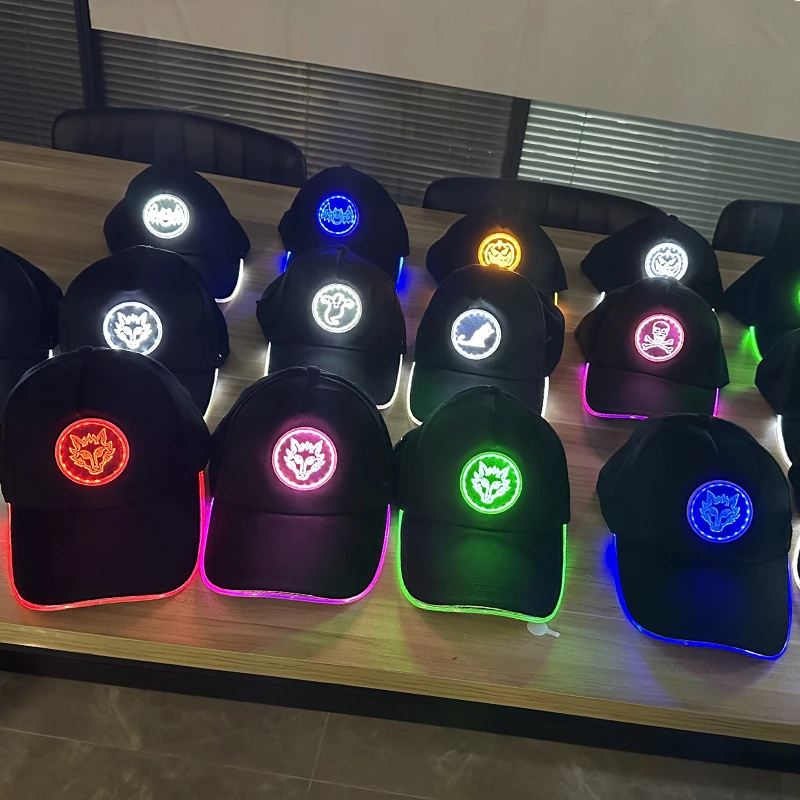 Costumes Accessory Caps New Logo Baseball Caps Glowing For Night Adult Decorative Headgear Flashing Hats Caps