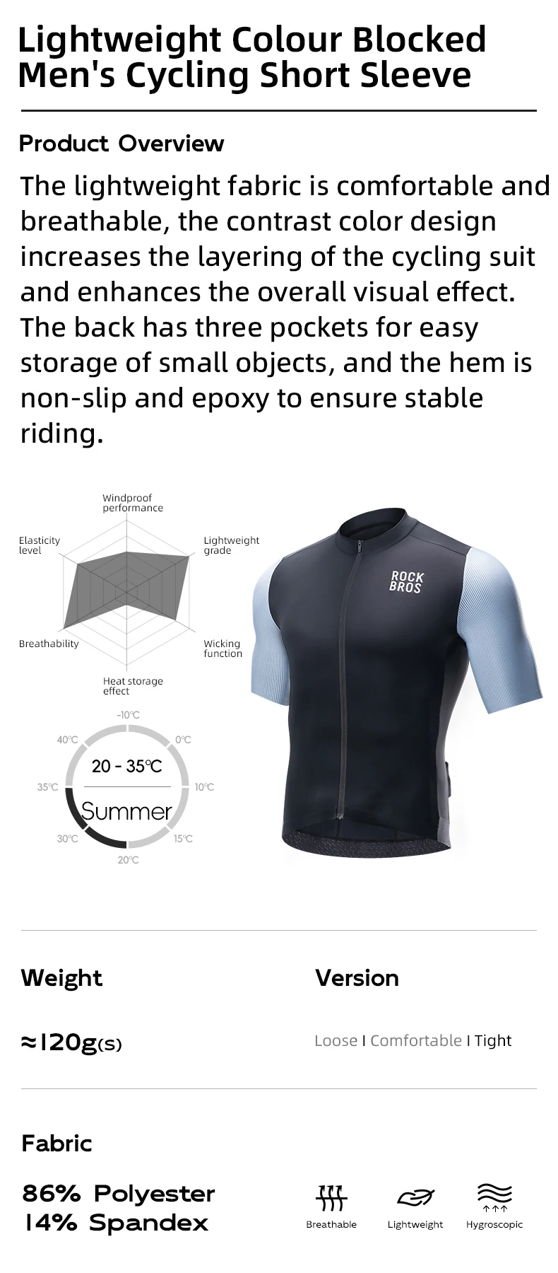 Rockbros Herren Radsport hemd Sommer MTB Rennrad Trikot 2024 Mode Farbe blockiert Mann Reiten Maillot 3D Cut Fahrrad Trikot – Detail 2
