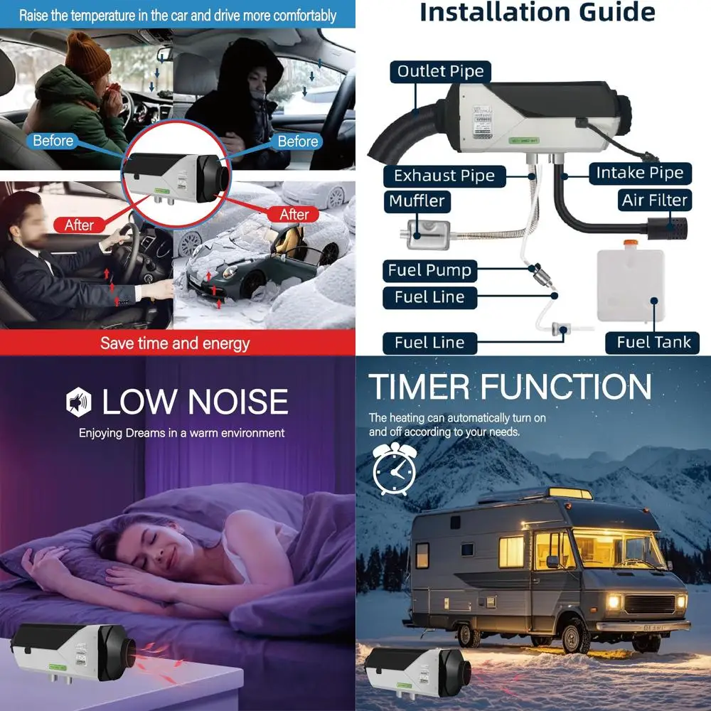 Diesel Heater 8KW, Diesel Air Heater, APP Controller, Portable 12V Diesel Parking Heater with LCD Monitor & Remote Control for V
