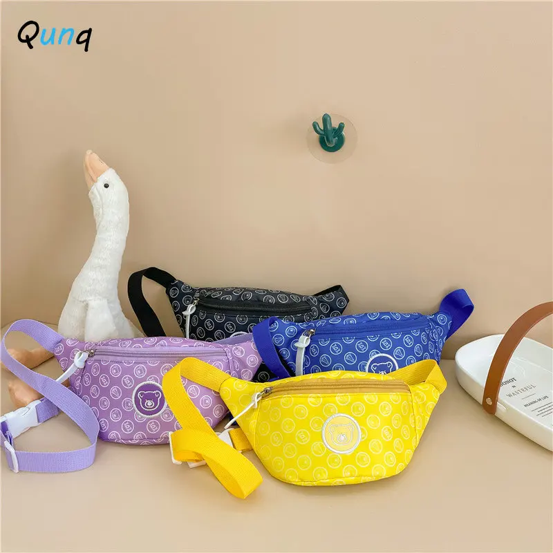 

Qunq New Children's Nylon Chest Package Cartoon Lovely Bear one-shoulder Fashion Zipper Crossbody Bag Boys and Girls Gift Bag