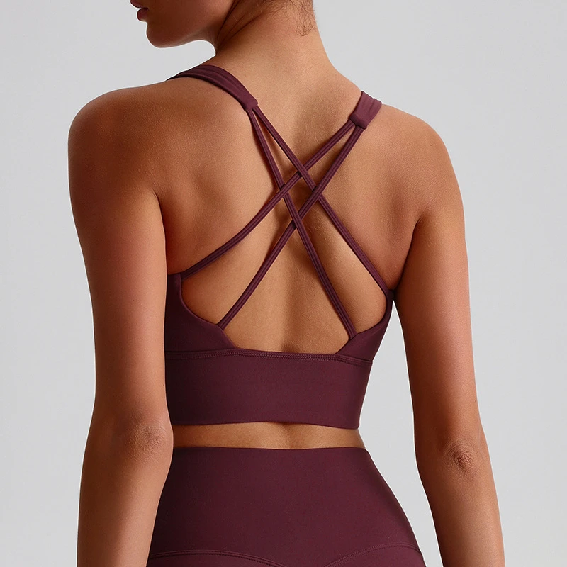 Women's Sports Top Gym Bra Cross Straps Fitness Yoga Vest Training Running Underwear Fitness Sportswear With Chest Pad