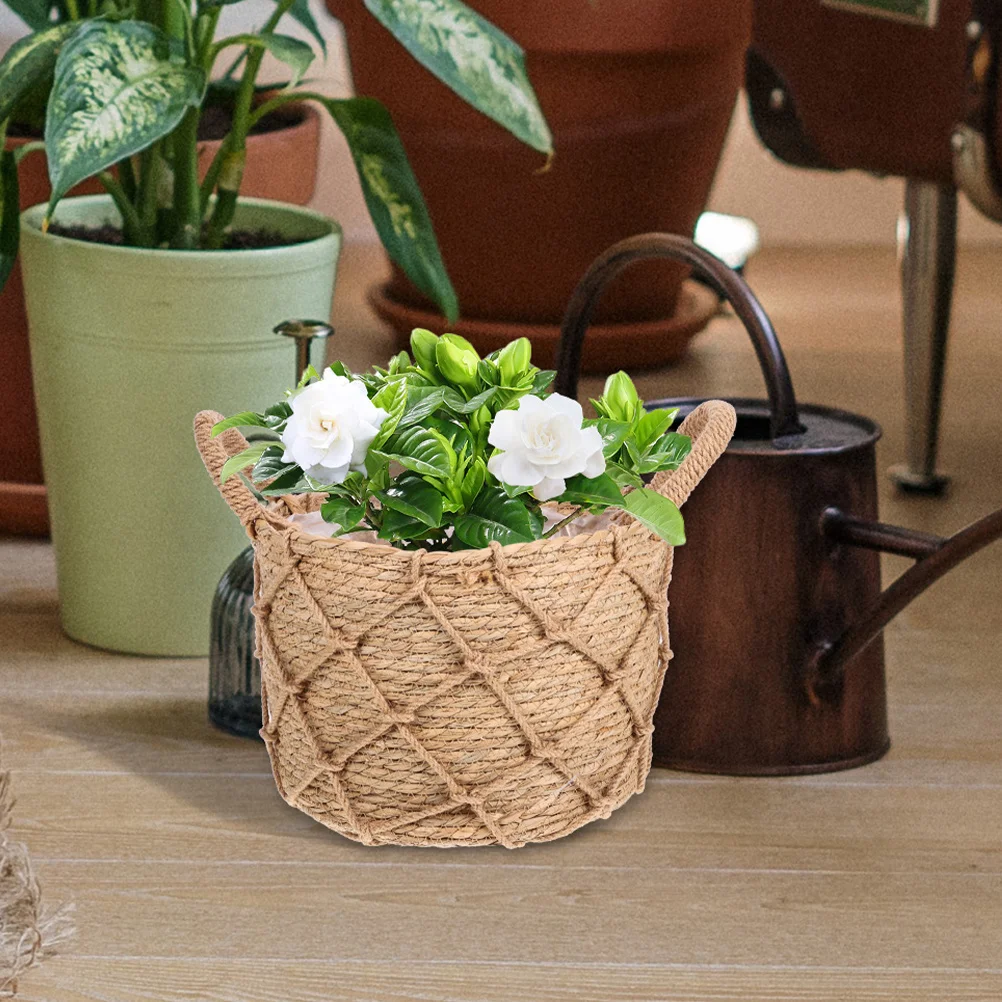

Woven Basket Portable Flower Basket Hand-Woven with Handle Rustic Decorative Storage Multi-Purpose Wedding Outdoor Flower