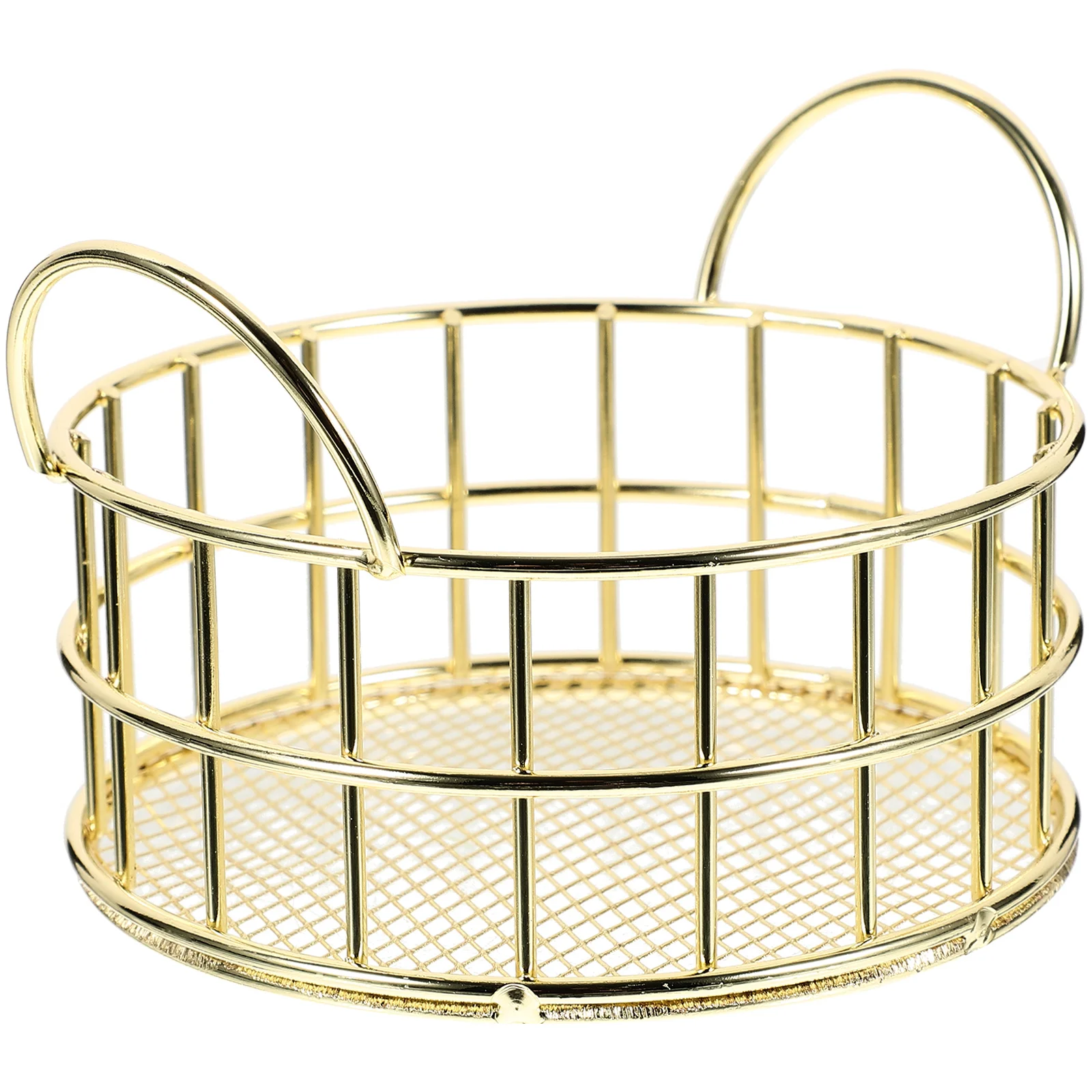 

Round Storage Basket Makeup Wire Organizer Desktop Snack Fruit Metal Container Home Office Supplies Household