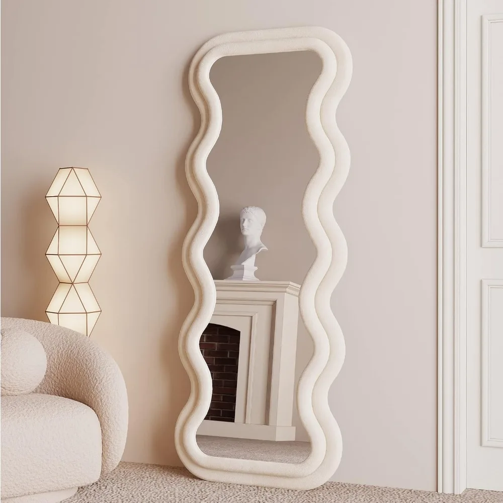 Full-Length Wavy Mirror 63x24 Inches - Flannel Wrapped Wooden Frame for Bedroom, Suitable for Standing, Hanging, or Leaning Agai