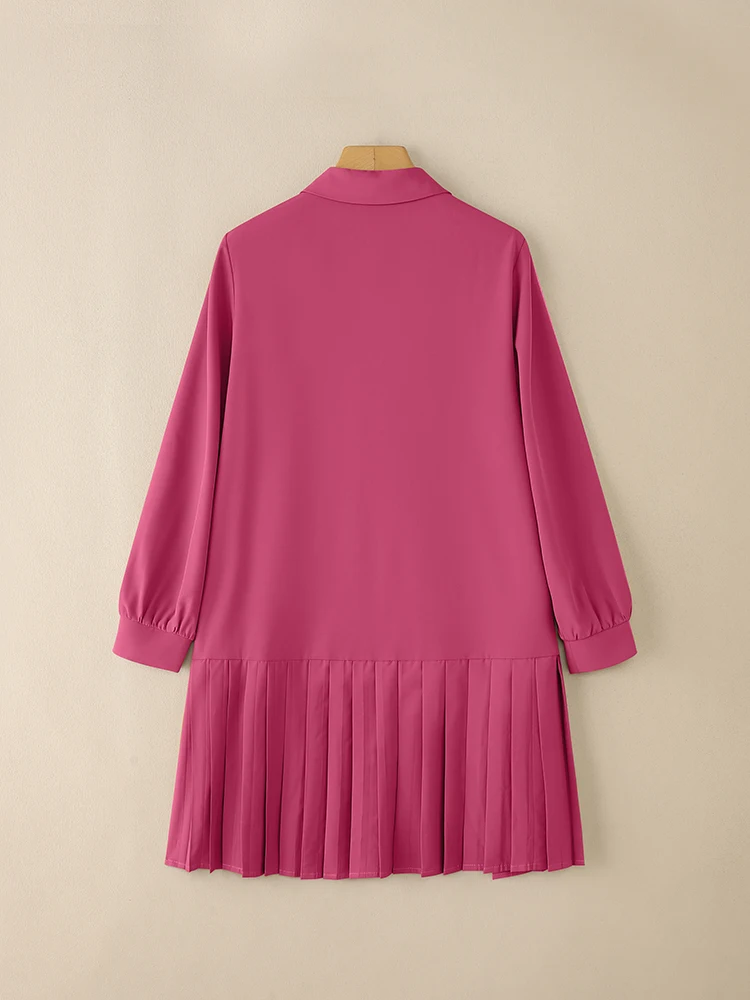 VONDA Frauen Mode Herbst Vestidos Hemd Kleider 2025, Langarm Solide Elegante Mini Sommerkleid Revers Tasten Rüschen Casual Robe