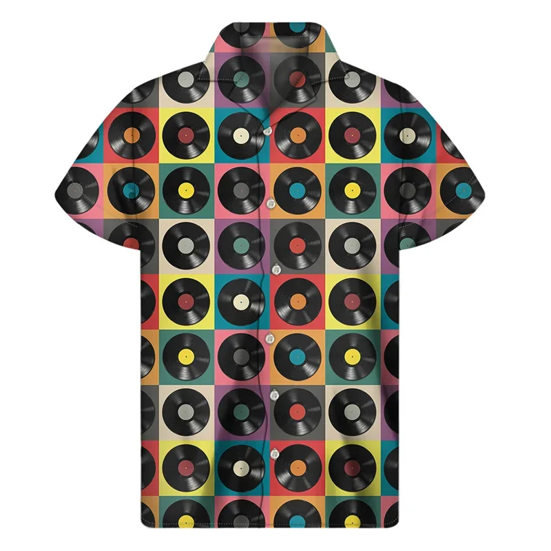 Camisa con estampado 3D de cinta de música Retro para hombres, camisas hawaianas de verano, Tops Y2k, blusa Aloha con solapa de calle, botón de manga corta