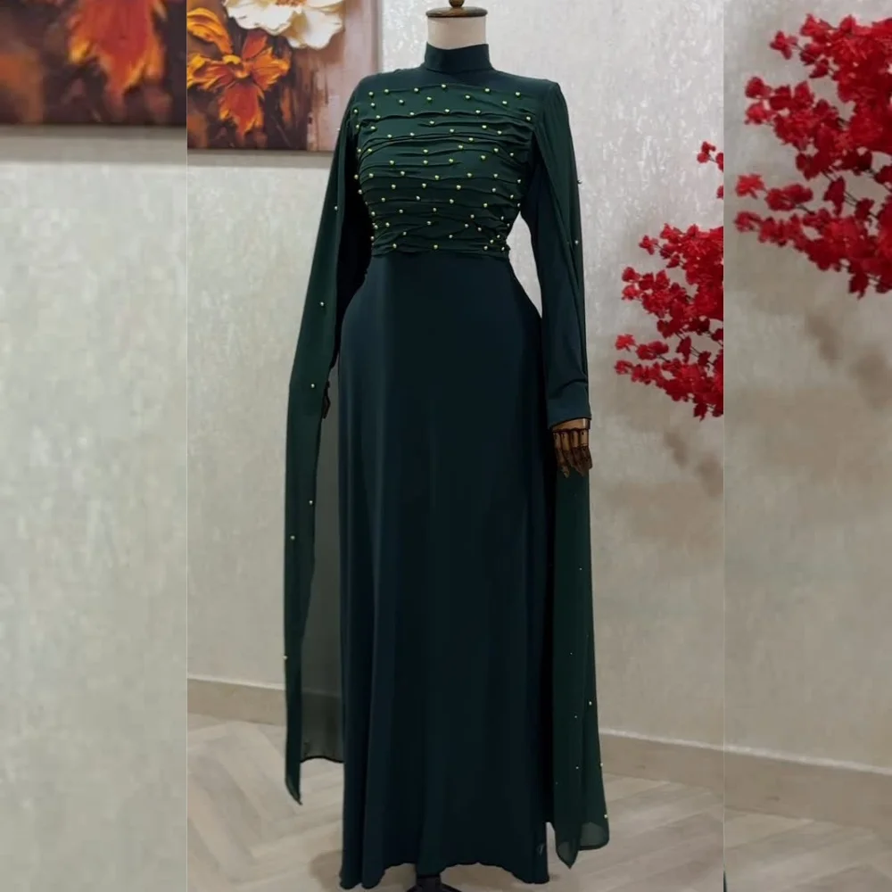 

Customized High Quality Jersey Sequined Pearl Pleat A-line Collar Long Dresses Bespoke Occasion Sexy