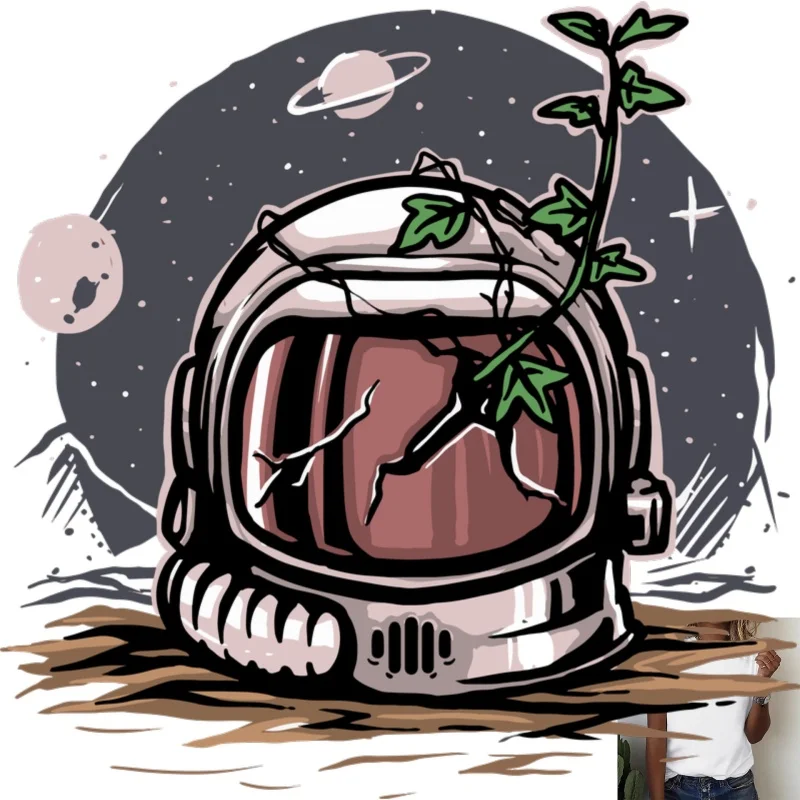 Creative Creative Space Astronaut Helmet with Green Plant Print Heat - Transfer White Ink Iron - on Design, Suitable for T - Shirts & - Aliexpress Deal