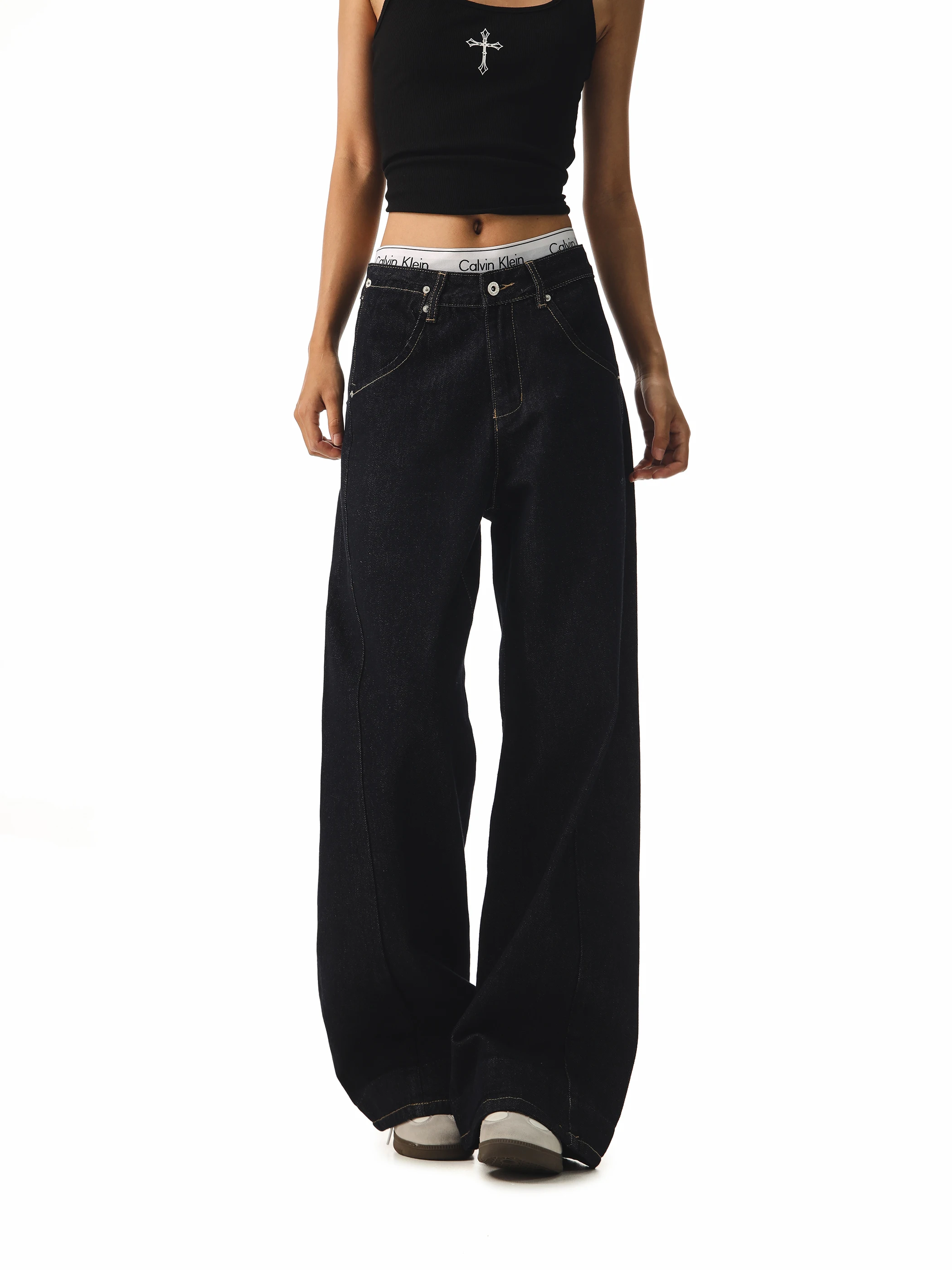 

CCAPTAINBEER осень-зима американские ретро Bla оригинальные джинсы свободные повседневные широкие брюки для женщин прямые джинсы