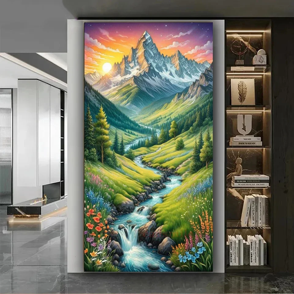 Snow Mountain Green Forest Creek Large 5d Diy Diamond Painting Full Stunning Natural Landscape Diamond Mosaic Cross Stitch