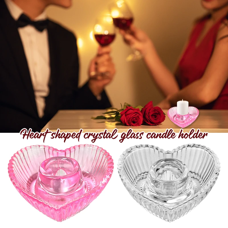 

2PCS Heart-Shaped Crystal Glass Candle Holder Set Wedding Centerpieces Ornaments Romantic Candlestick Novelty Party Decorations