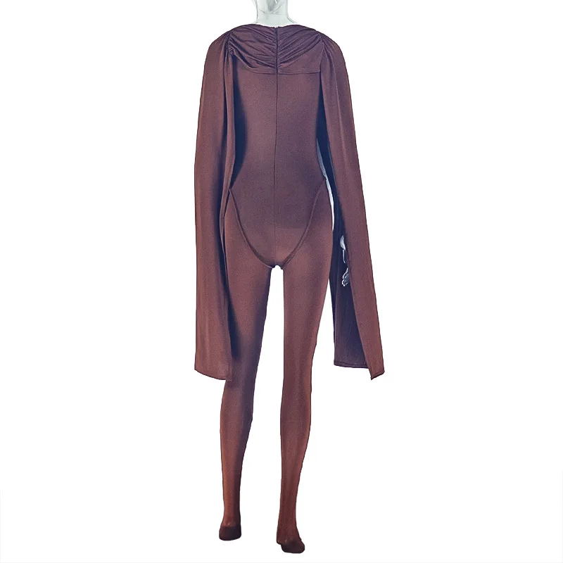 STYLISH LADY Cloak Cape Ruffle Jumpsuits 2025 Summer Women Sleeveless Bodycon Solid Slim Sexy Club Party Overalls