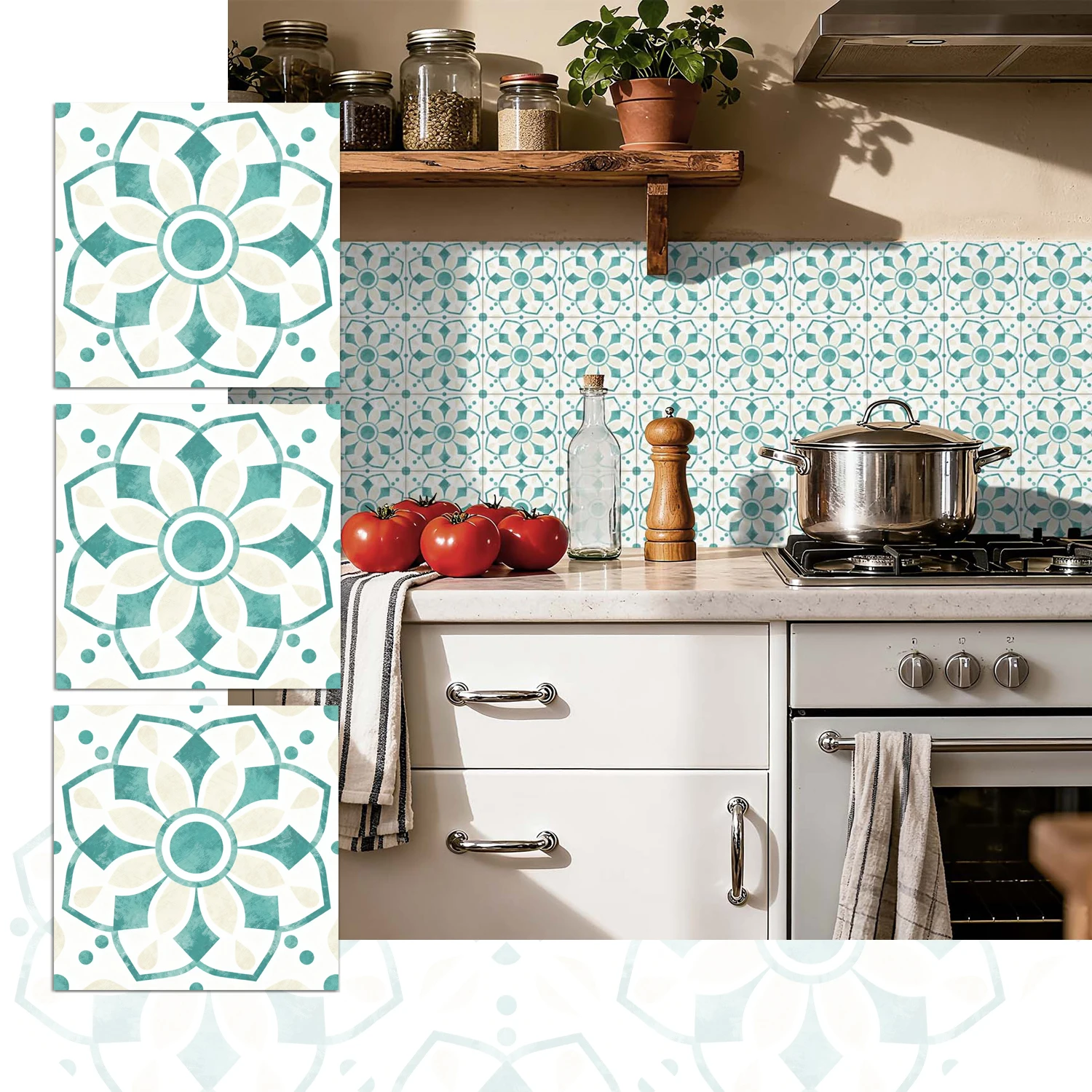 

36 floral pattern kitchen and bathroom tile stickers, self-adhesive wall decoration, home decoration wall stickers