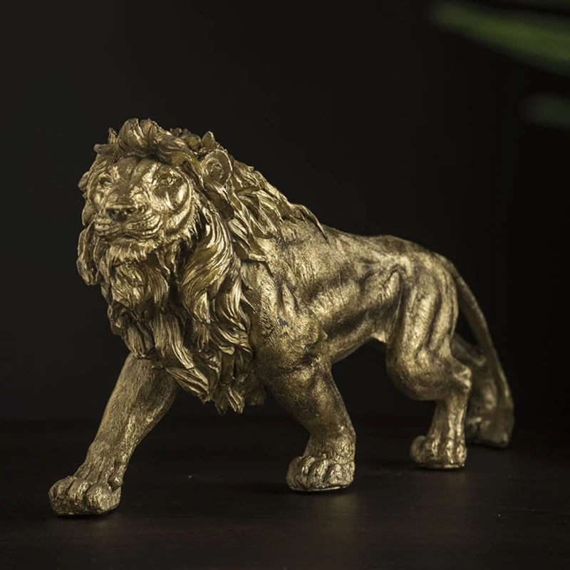 

Resin Lion Ornament Golden Animal Figurine Desktop Lion Statue Home Office Decoration Accessories Living Room Home Decoration