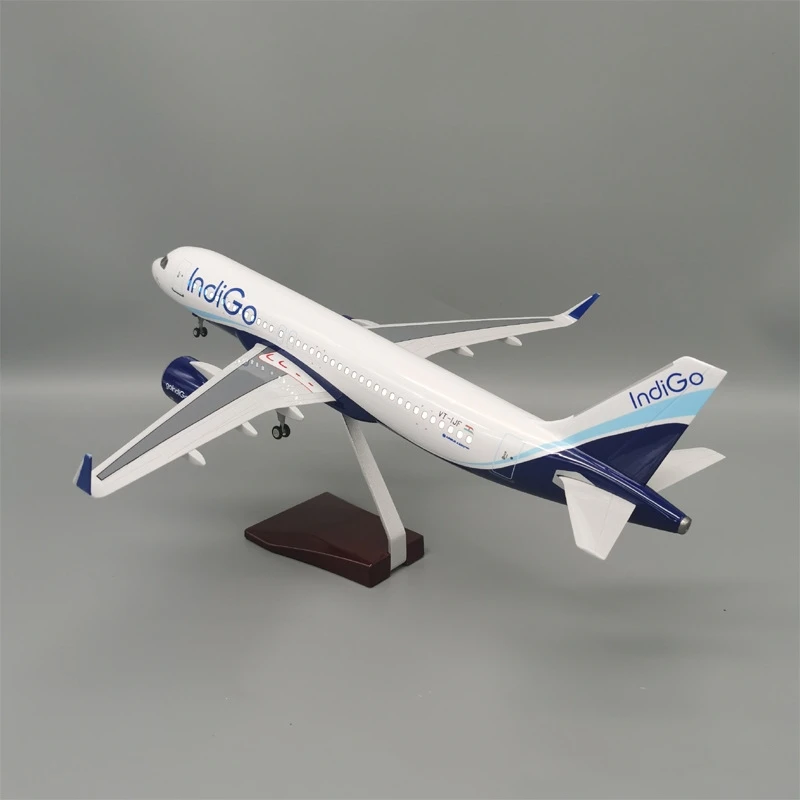 1:80 Scale Model Plane 47cm India Indigo Airways A320 Toy Airplane Diecast Resin Aircraft Static Display Gift With Lamp & Stand